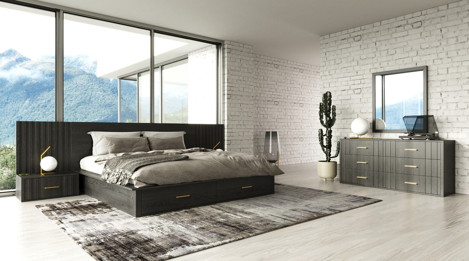 Eastern King Modrest Manchester- Contemporary Dark Grey 4-Piece Bedroom Set