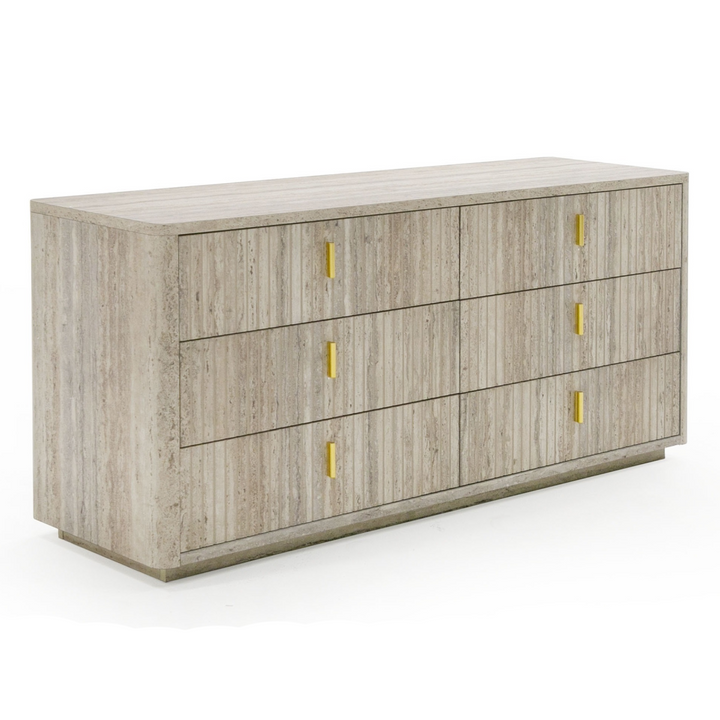 Roma - Modern Faux Travertine + Gold Dresser