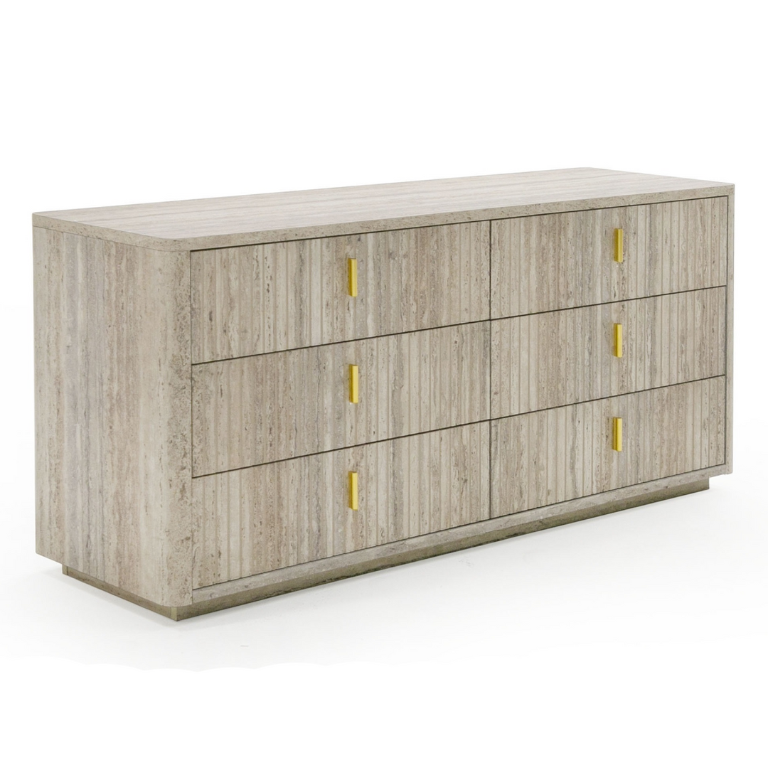 Roma - Modern Faux Travertine + Gold Dresser