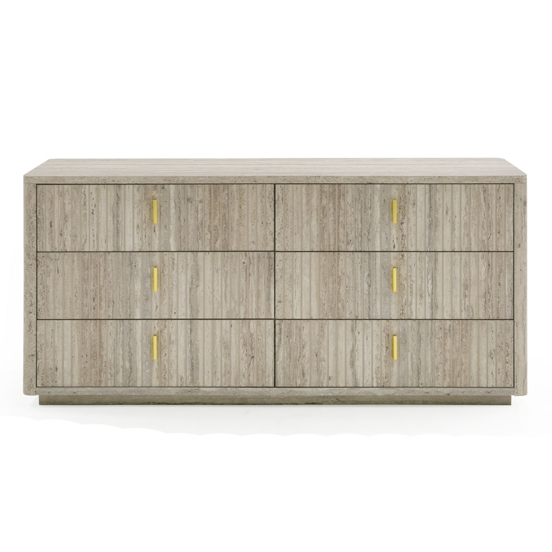 Roma - Modern Faux Travertine + Gold Dresser