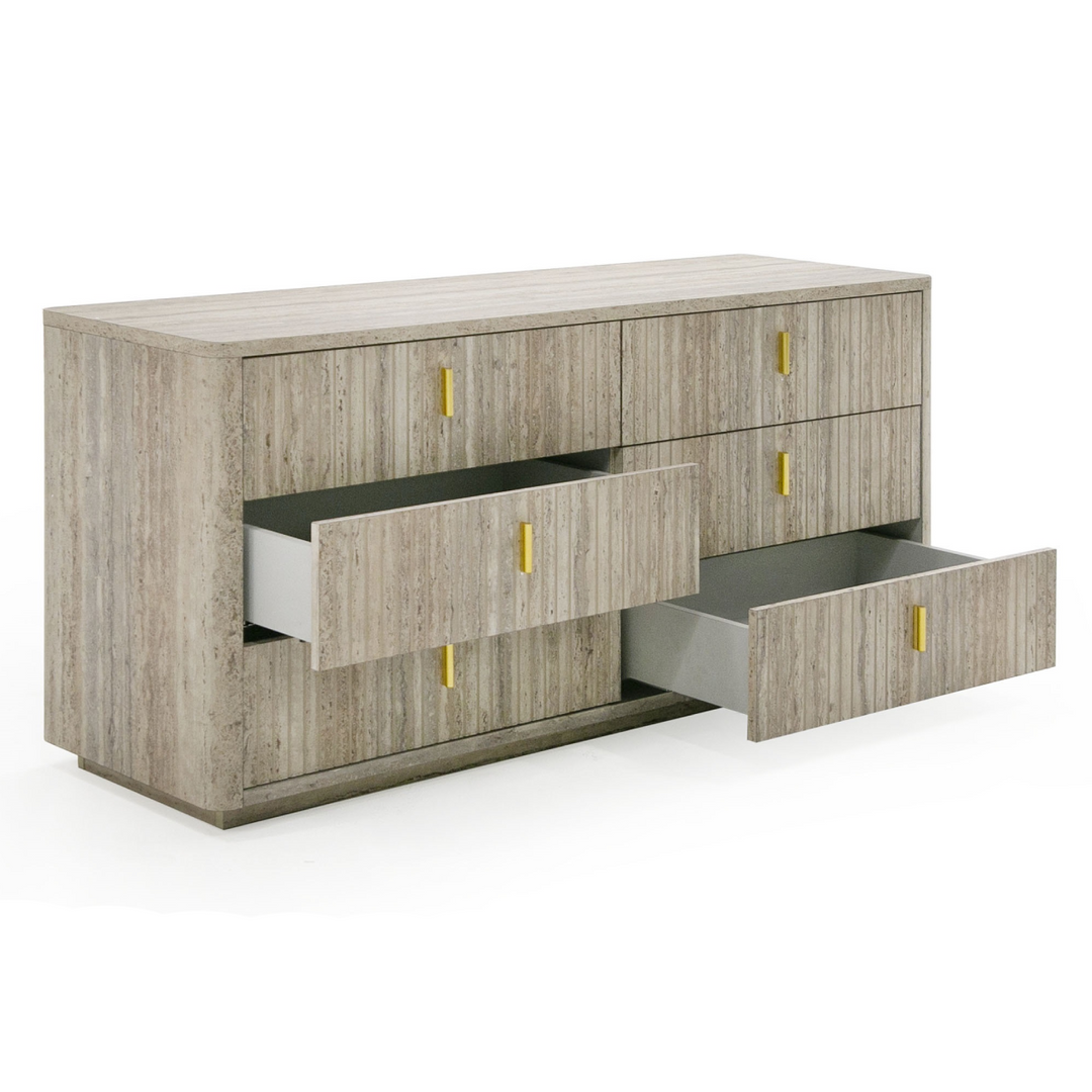 Roma - Modern Faux Travertine + Gold Dresser