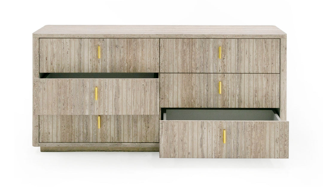 Roma - Modern Faux Travertine + Gold Dresser