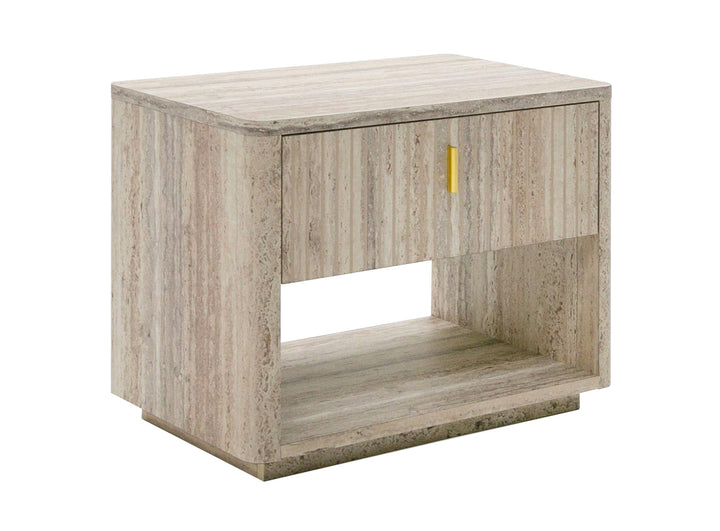 Harris + Roma - Modern Brown Fabric + Faux Travertine 4-Piece Bedroom Set