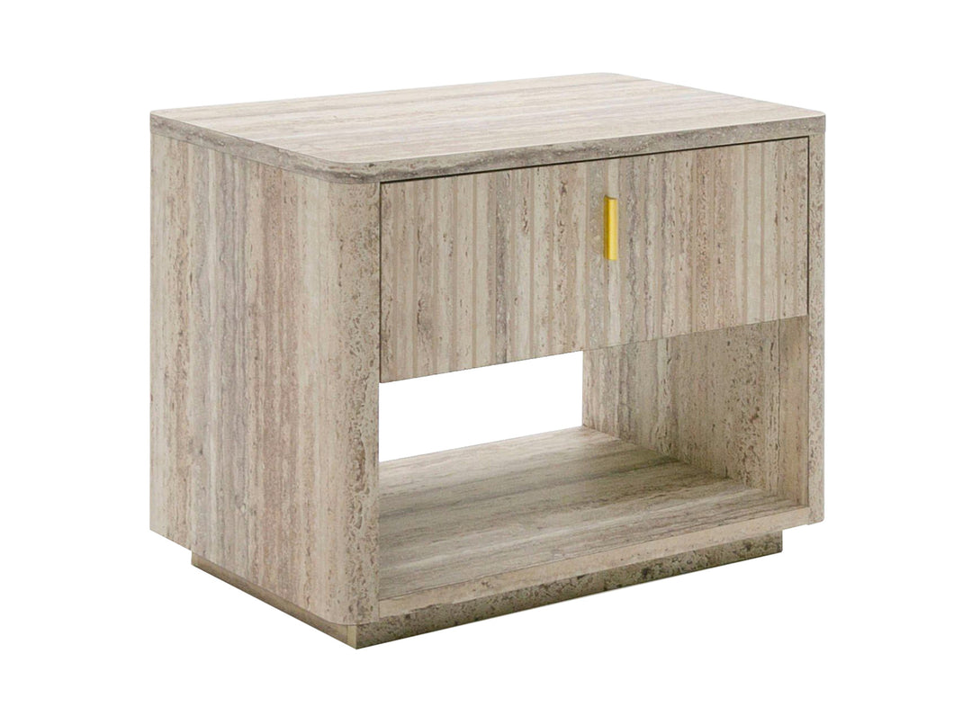 Harris + Roma - Modern Brown Fabric + Faux Travertine 4-Piece Bedroom Set