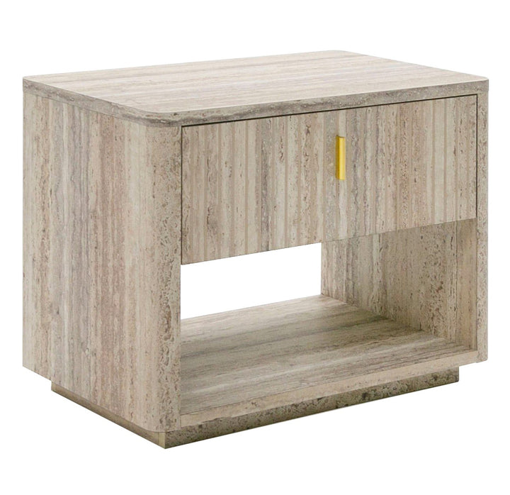 Roma  Modern Faux Travertine + Gold Nightstand