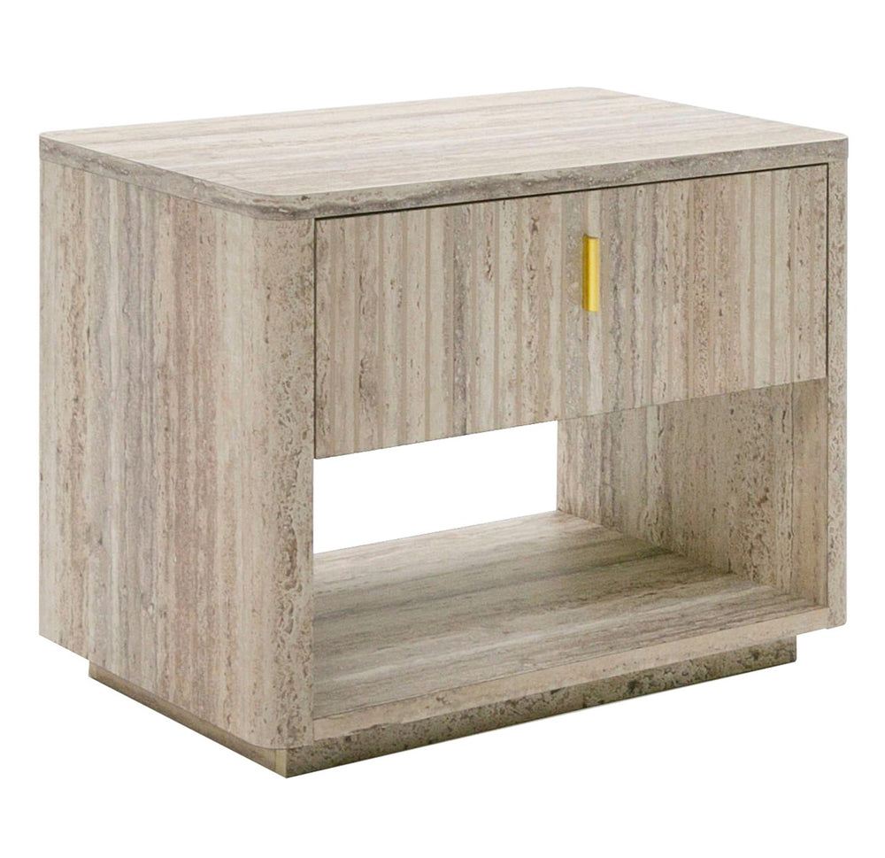 Roma - Modern Faux Travertine + Gold Nightstand - View 4