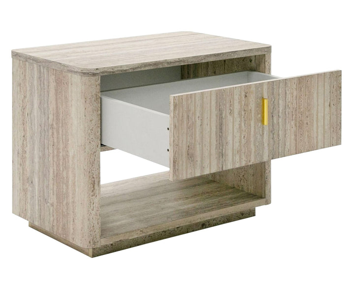 Roma - Modern Faux Travertine + Gold Nightstand