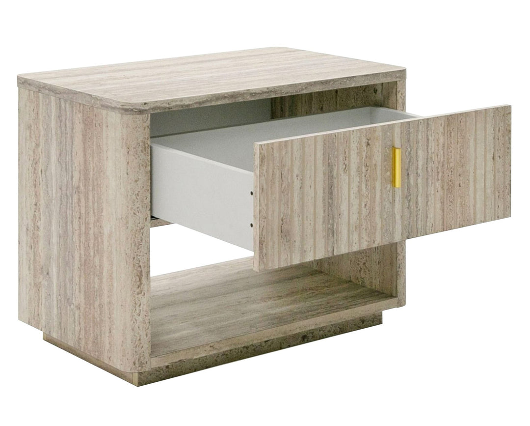 Roma - Modern Faux Travertine + Gold Nightstand