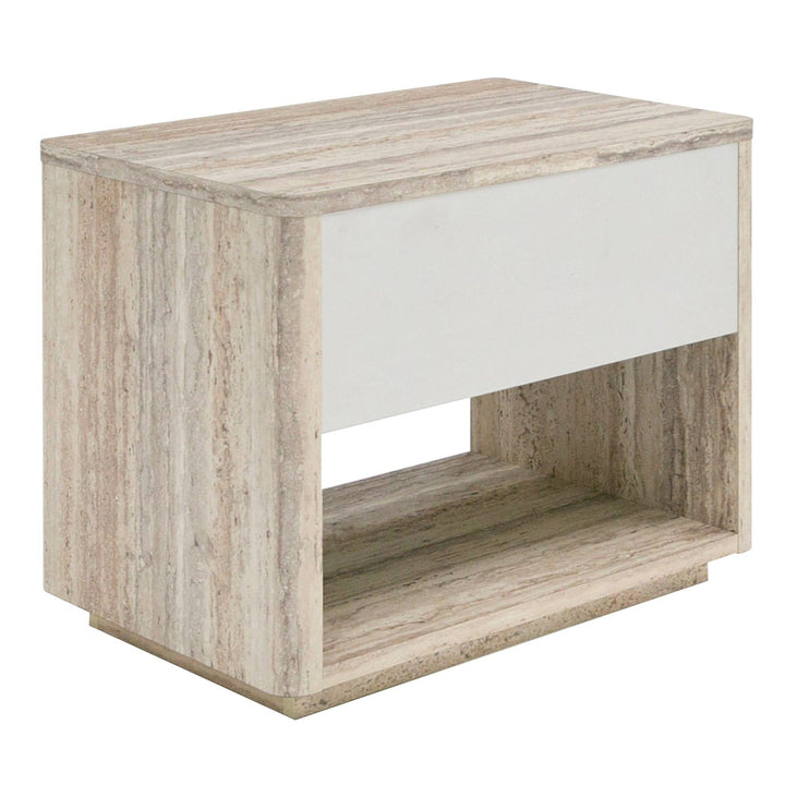 Roma  Modern Faux Travertine + Gold Nightstand
