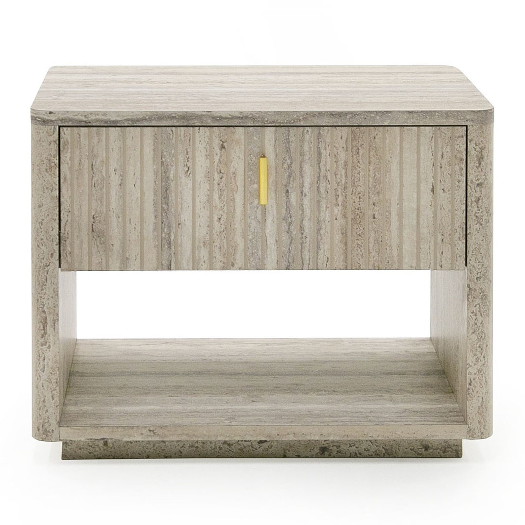 Roma  Modern Faux Travertine + Gold Nightstand