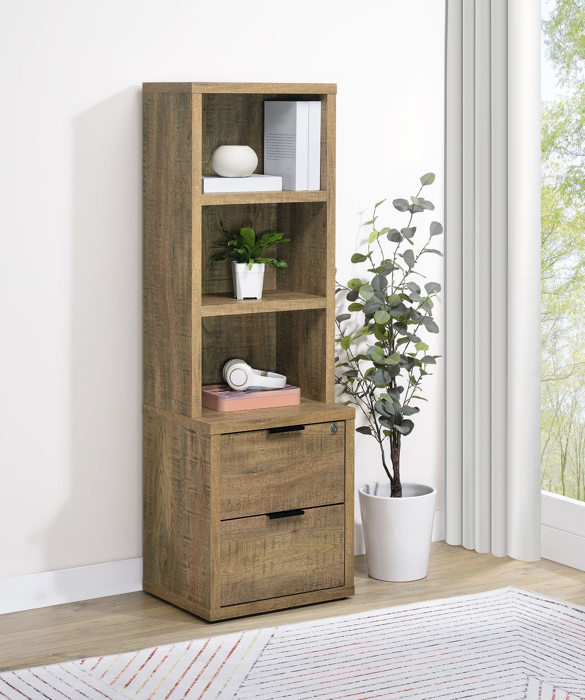 Westpark - 3-Shelf Bookcase USB And Lockable Drawer - Mango