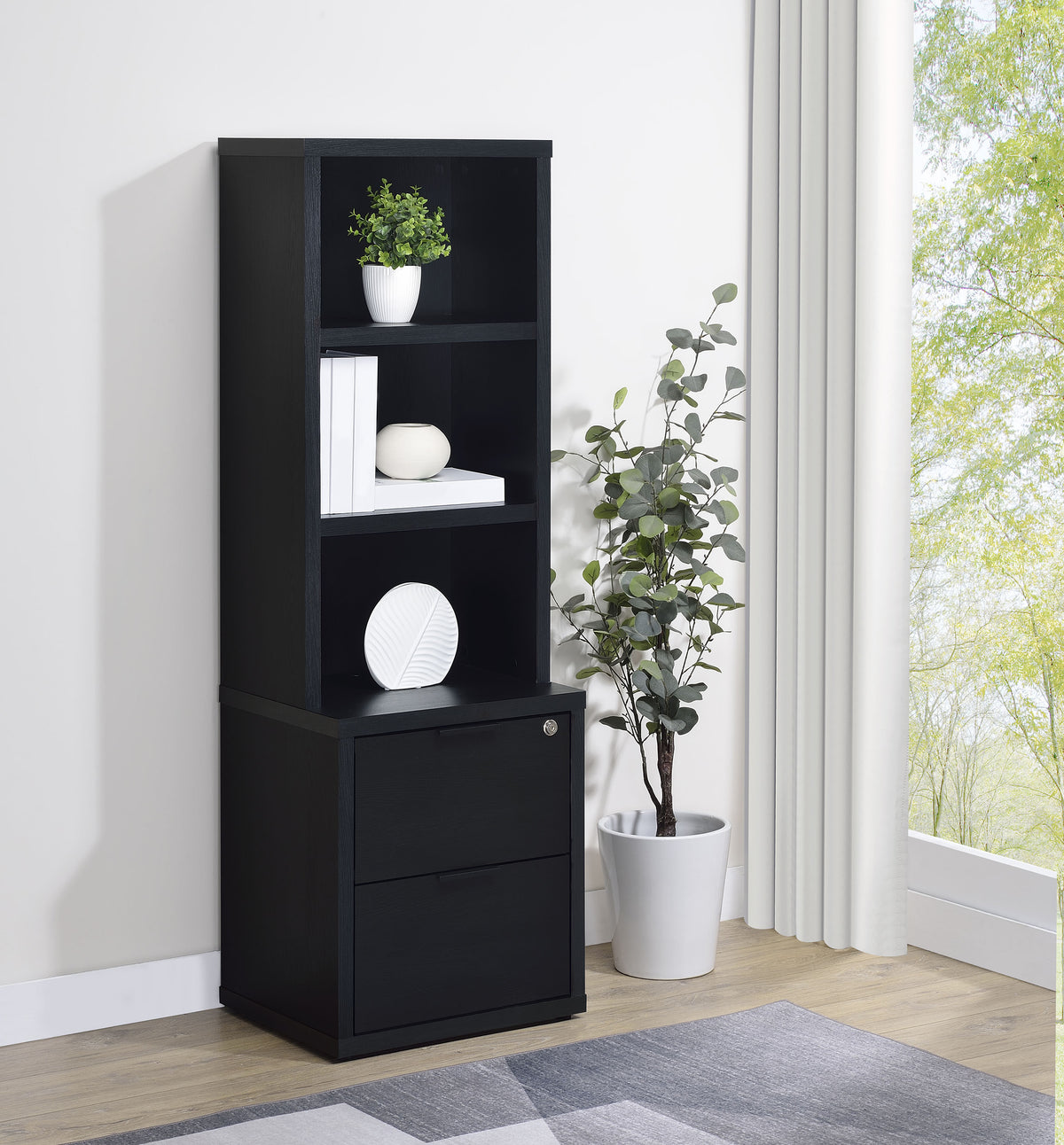 Westpark - 3-Shelf Bookcase USB And Lockable Drawer - Black