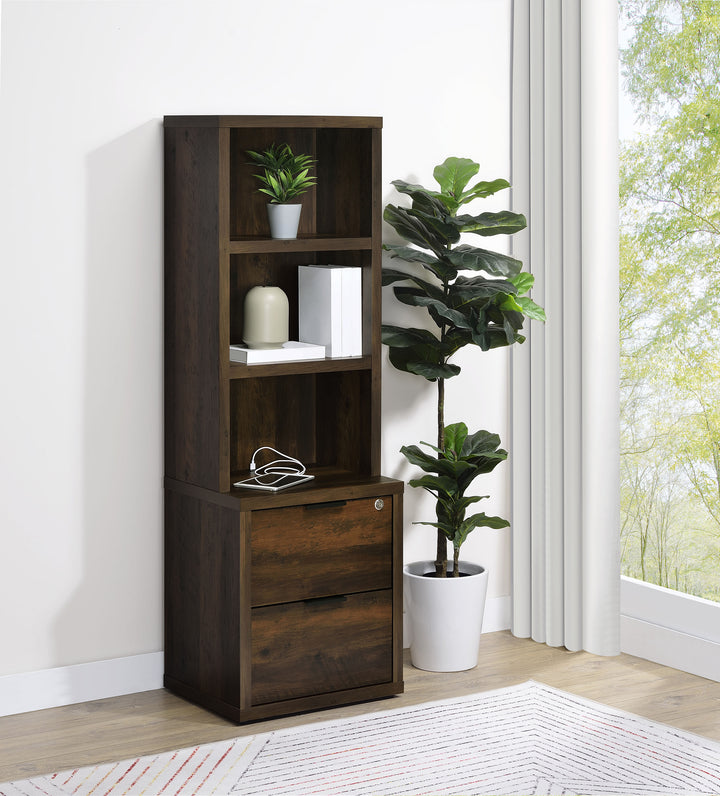 Westpark - 3-Shelf Bookcase USB And Lockable Drawer - Dark Pine