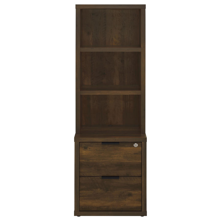 Westpark - 3-Shelf Bookcase USB And Lockable Drawer - Dark Pine