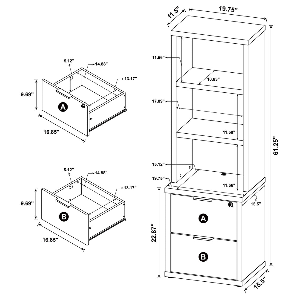 Westpark - 3-Shelf Bookcase USB And Lockable Drawer - Dark Pine