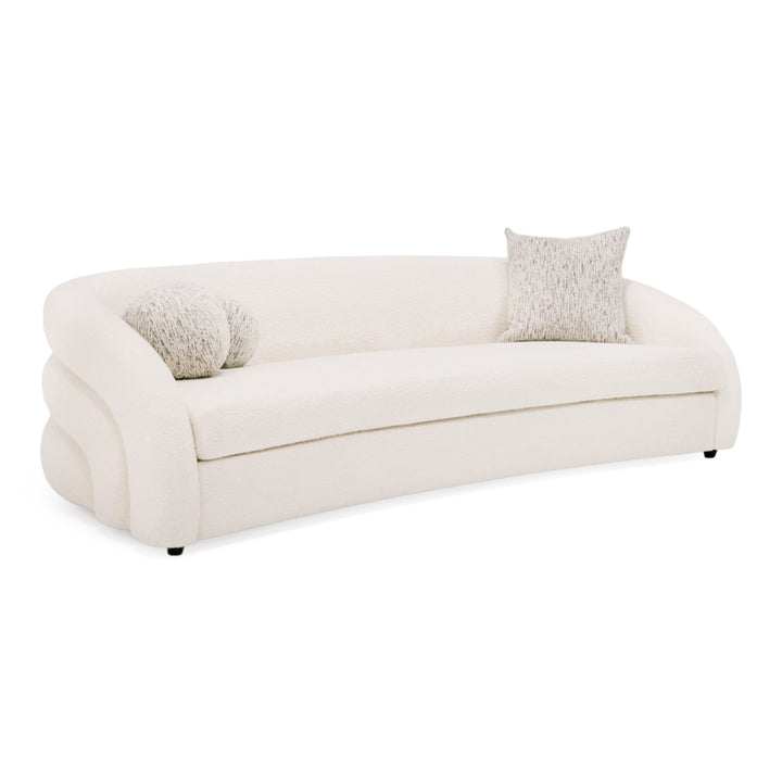 Joshua Modern 4-Seater Curved White and Taupe Fabric Sofa
