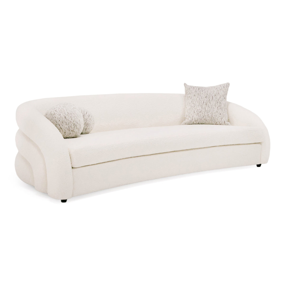 Joshua Modern 4-Seater Curved White and Taupe Fabric Sofa