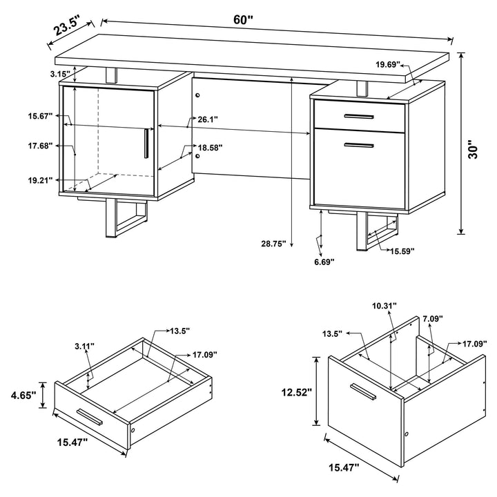 Coaster Furniture 803521 Lawtey 60-inch 2-drawer Computer Desk White High Gloss