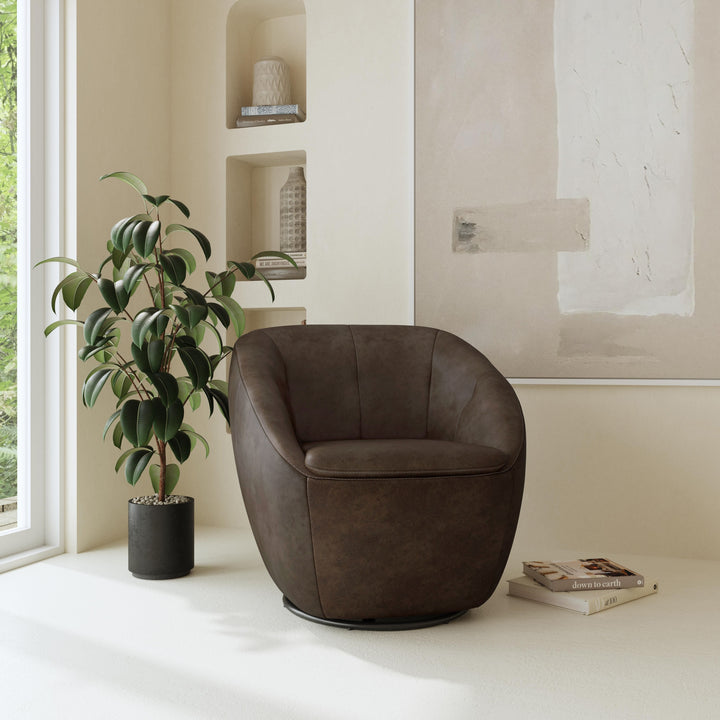 Wade Leather Swivel Chair in Milk Chocolate