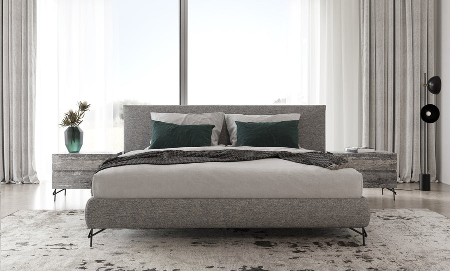 Aria - Italian Modern Multi Grey Q Bed and Two Nightstands