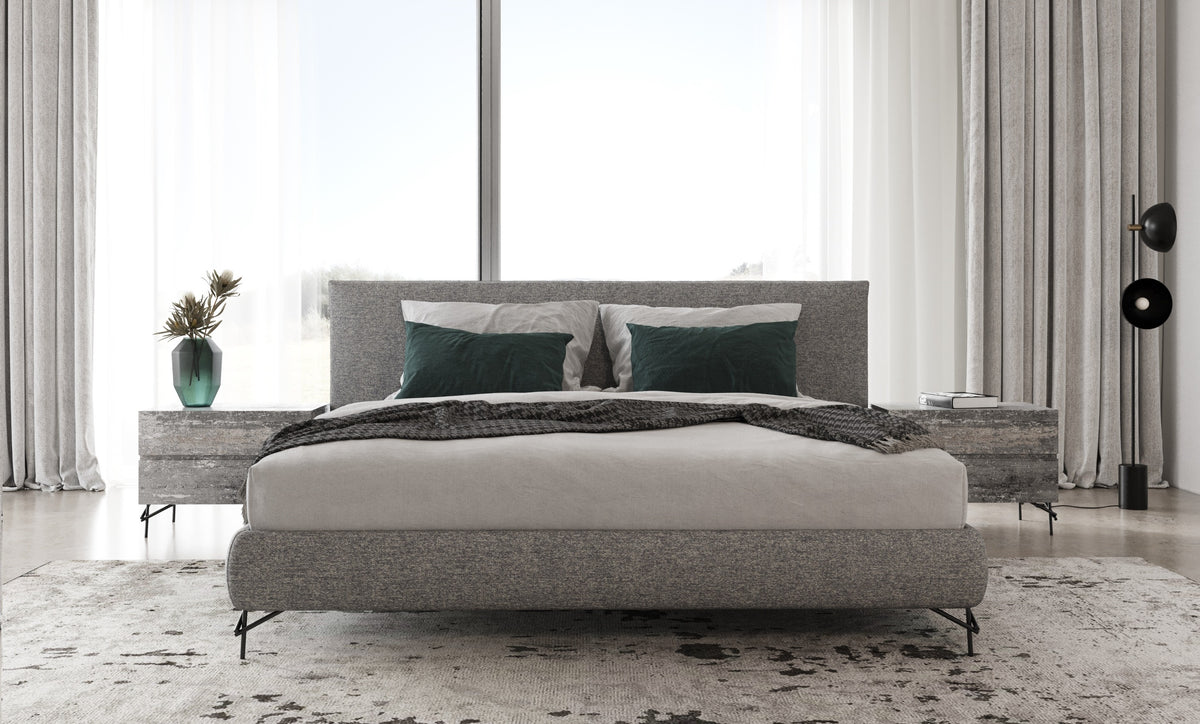 Aria - Italian Modern Multi Grey Q Bed and Two Nightstands