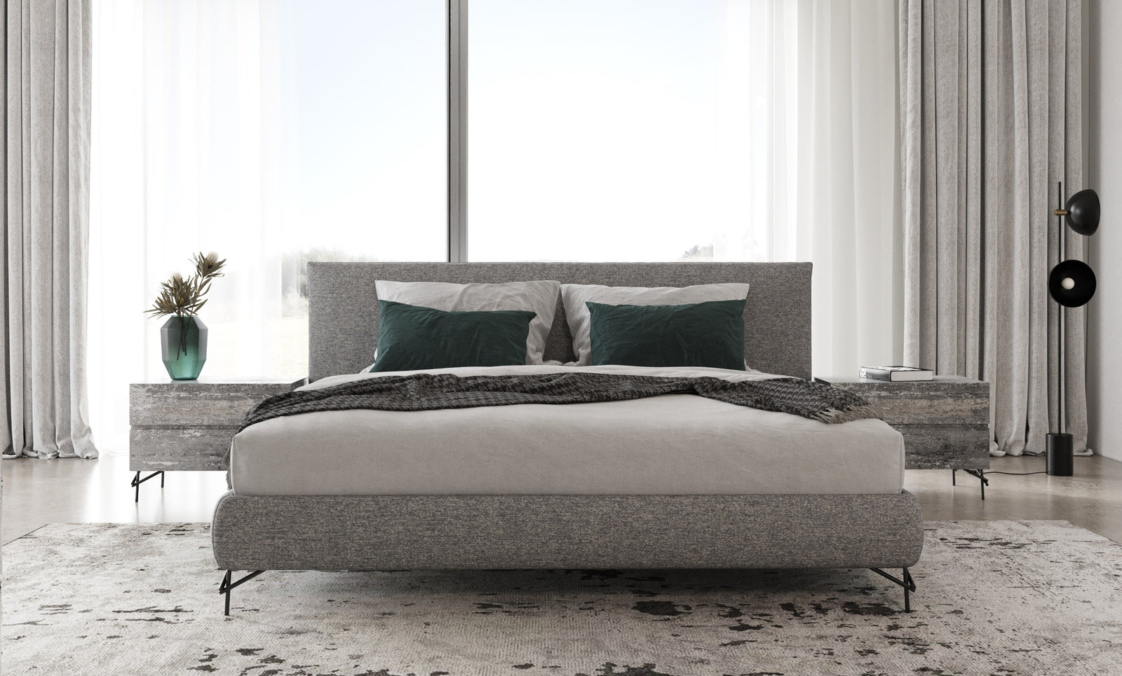 Aria - Italian Modern Multi Grey EK Bed and Two Nightstands