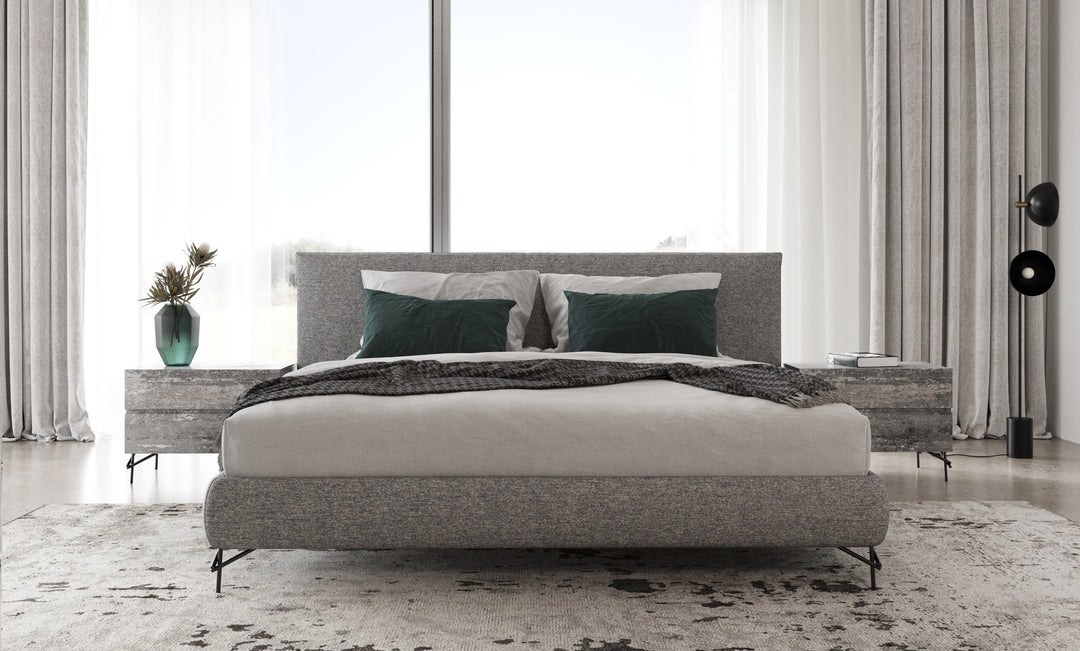 Aria  Italian Modern Multi Grey Bed and Two Nightstands