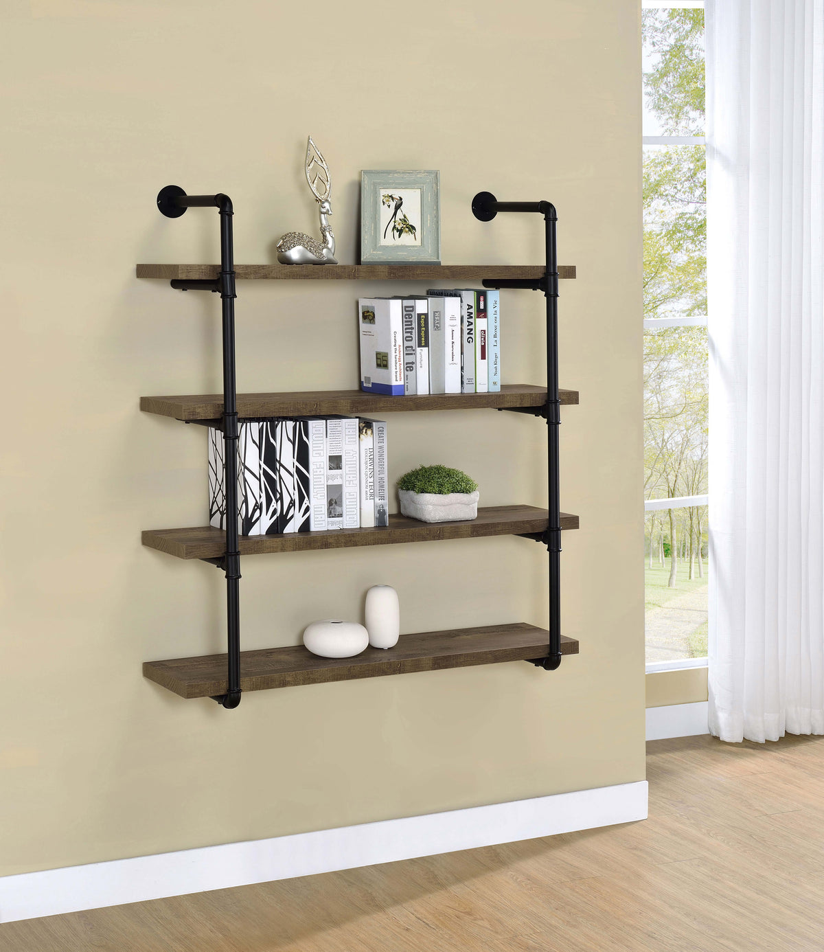 Elmcrest - 39" 4-Shelf Wall Bookshelf - Rustic Oak
