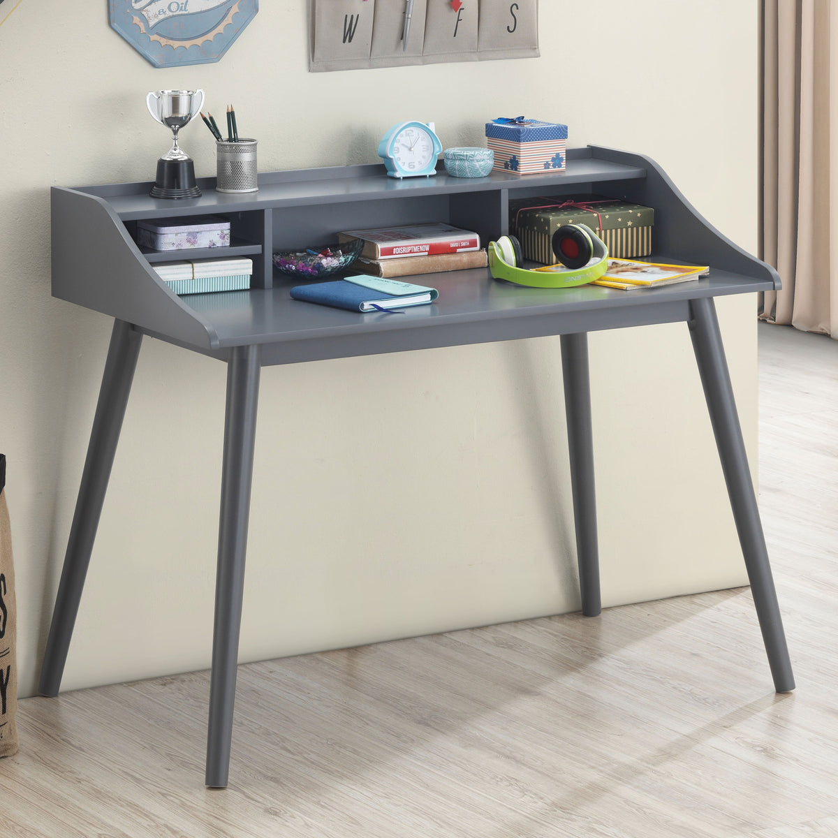 Percy - 4-Compartment Writing Desk - Gray