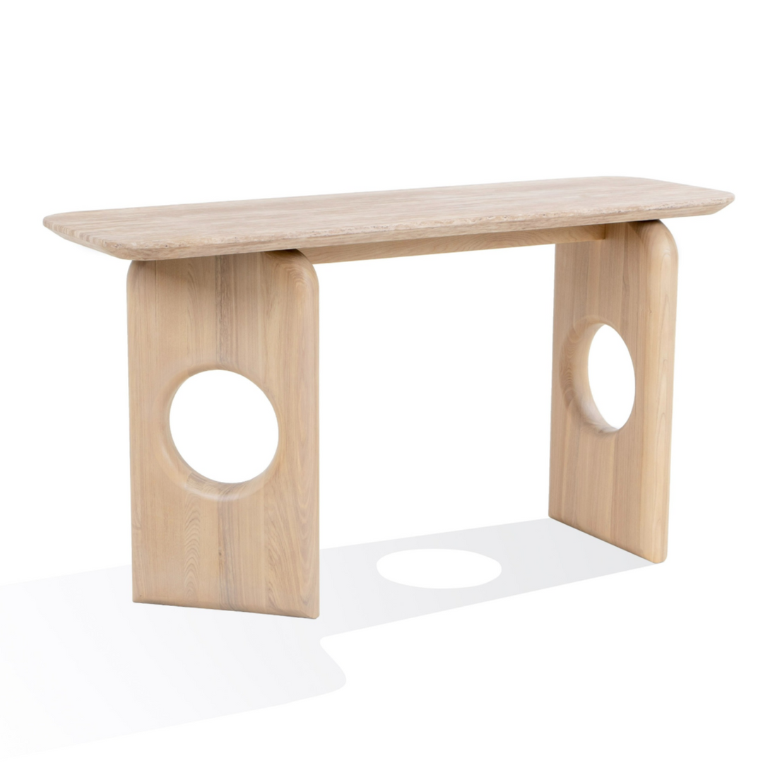 Osaka - Modern Faux Marble + Natural Ash Console Table