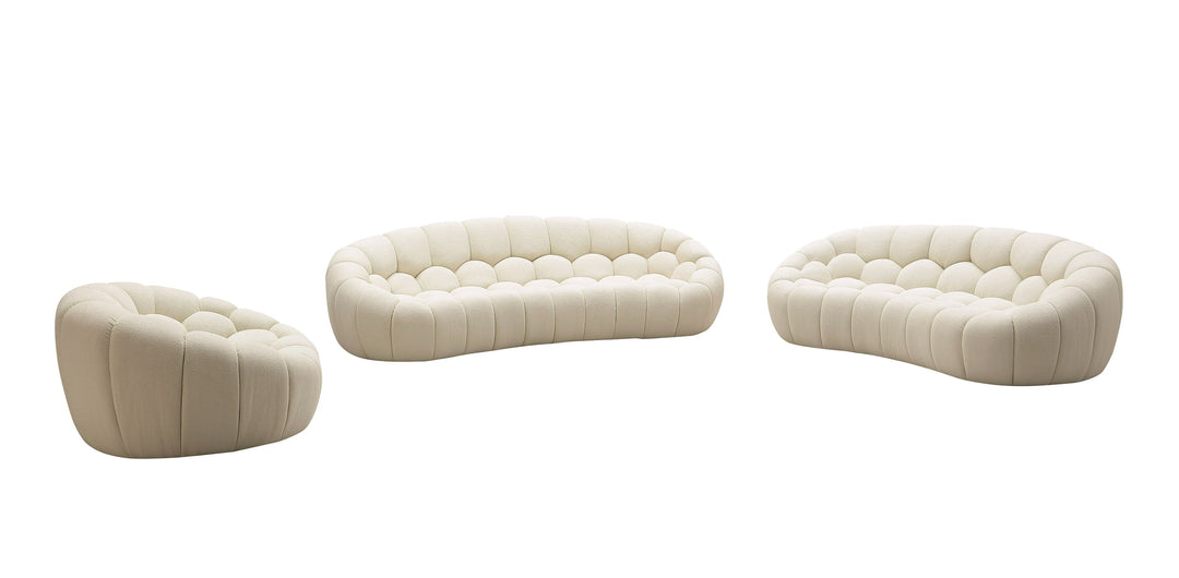 Yolonda - Modern Curved Off-White Fabric Sofa Set