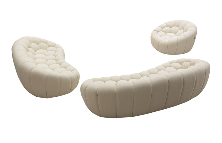 Yolonda - Modern Curved Off-White Fabric Sofa Set