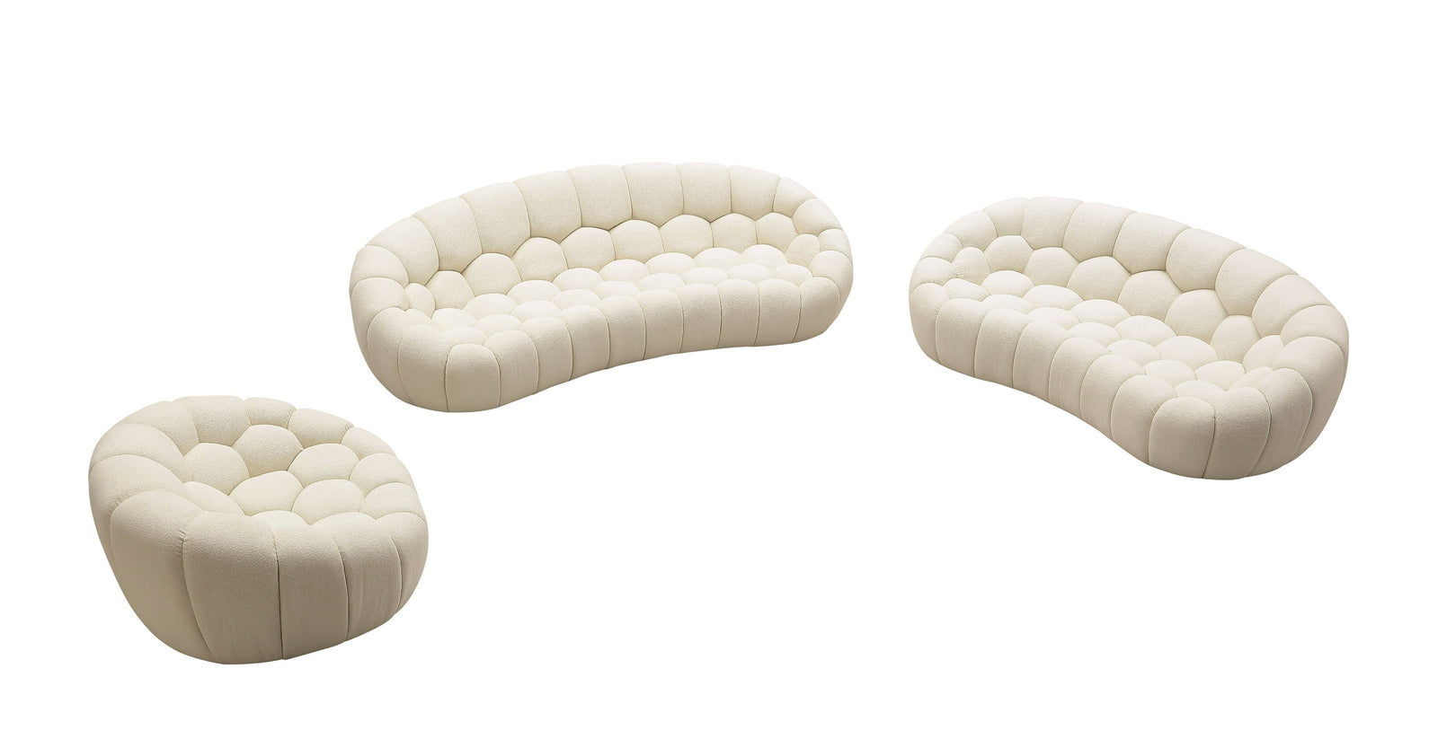 Yolonda - Modern Curved Off-White Fabric Sofa Set