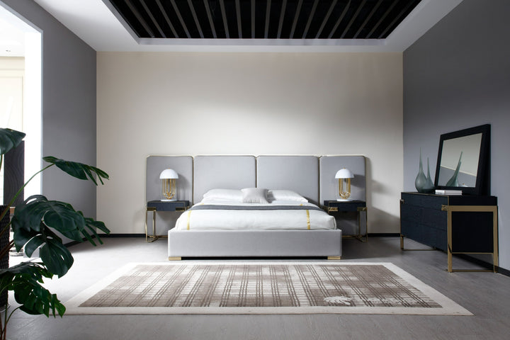 Athena - Modern Light Grey Linen + Gold Bed