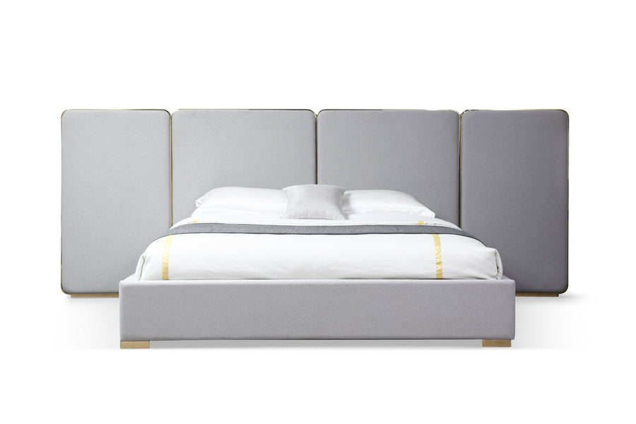Athena - Modern Light Grey Linen  Gold Bed