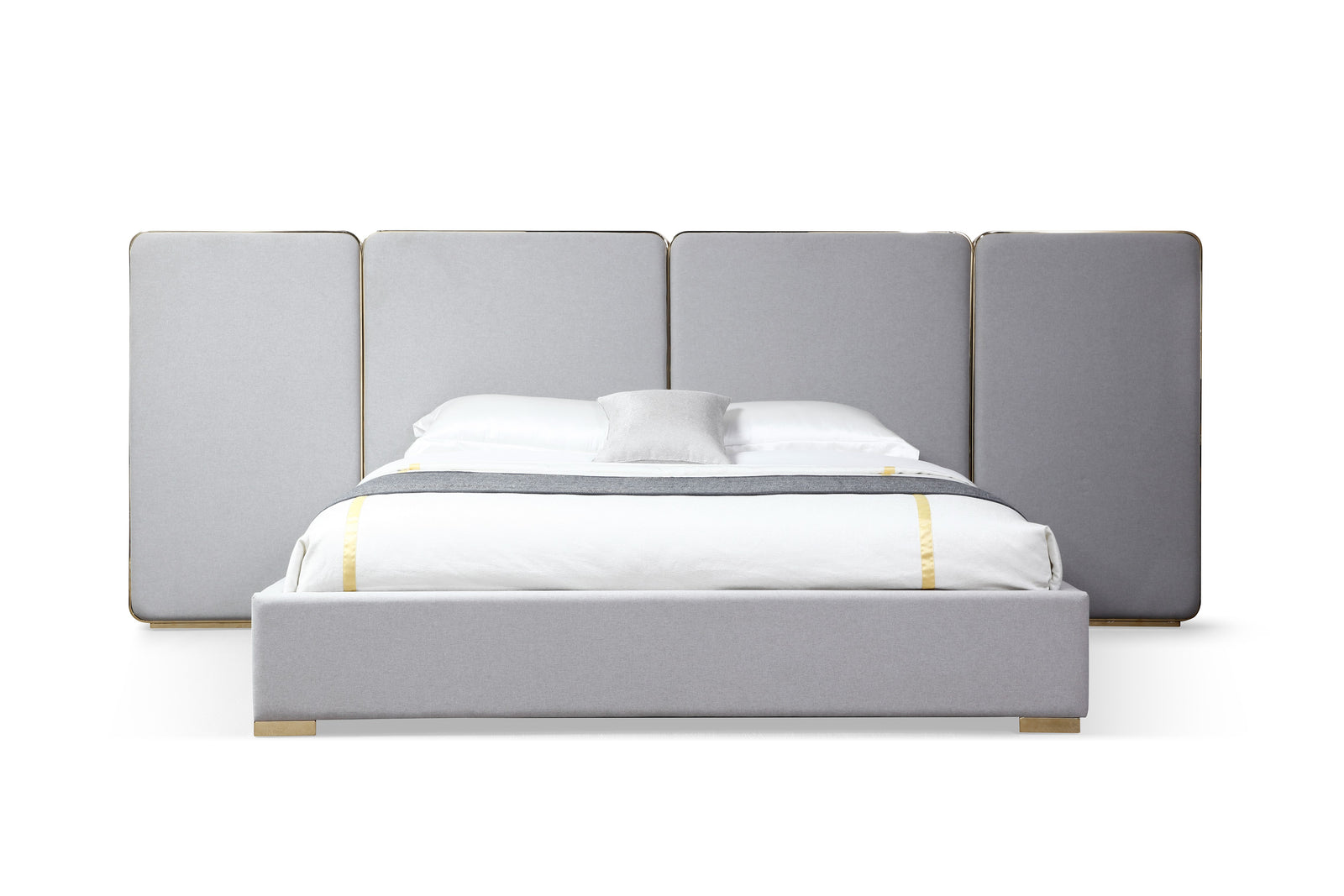 Eastern King Modrest Athena - Modern Light Grey Linen  Gold Bed
