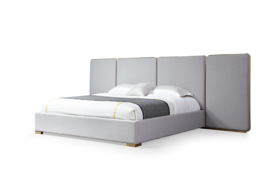 Athena - Modern Light Grey Linen  Gold Bed