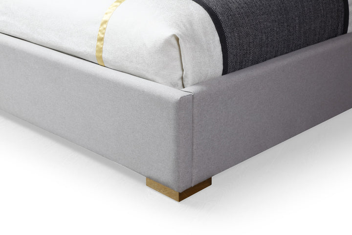 Athena - Modern Light Grey Linen  Gold Bed