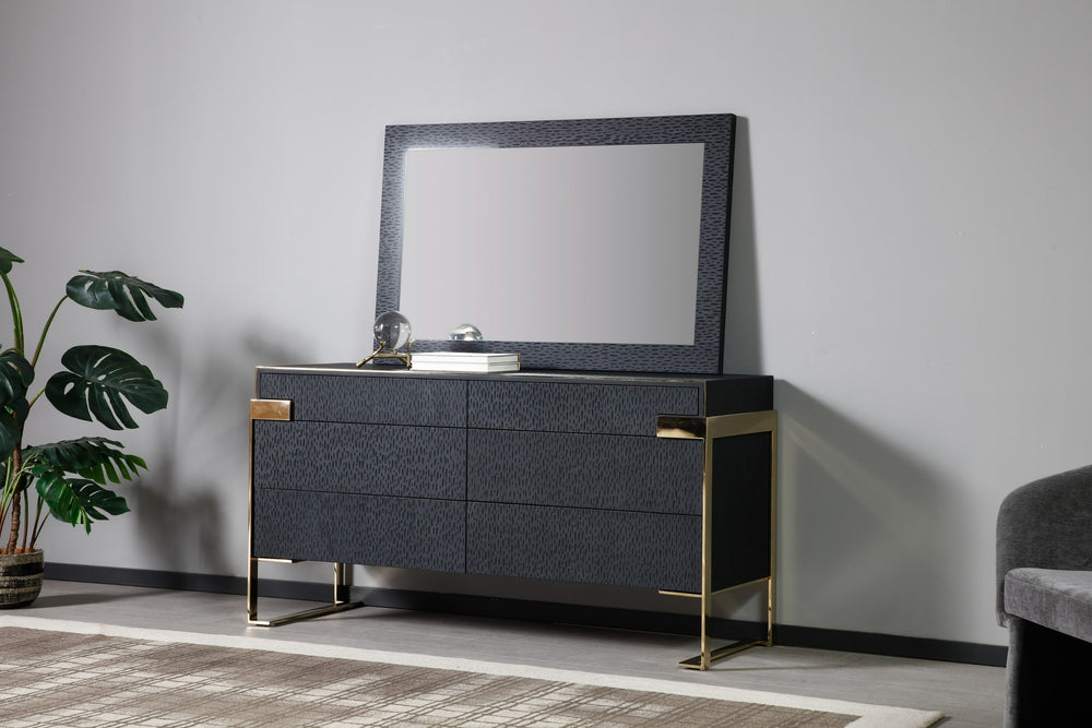Athena & Rothsay - Modern Grey Fabric + Wenge + Gold Bedroom Set - View 10