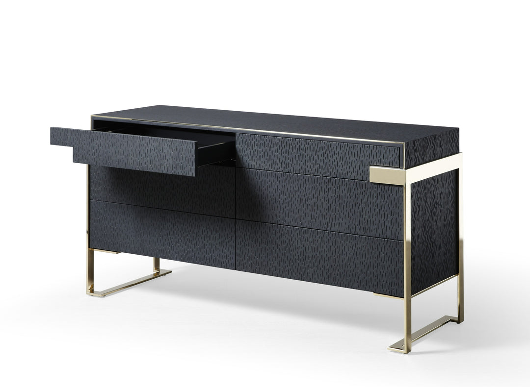 Athena & Rothsay - Modern Grey Fabric + Wenge + Gold Bedroom Set
