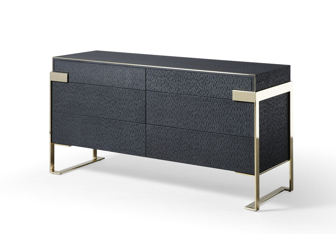 Athena & Rothsay - Modern Grey Fabric + Wenge + Gold Bedroom Set