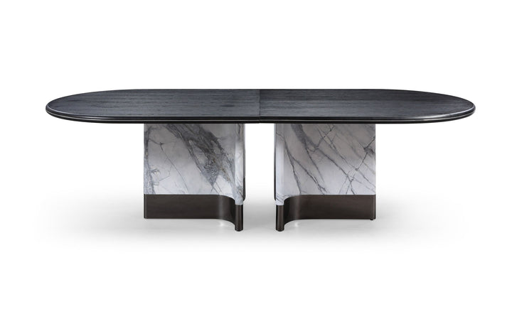 Renfew - Modern Black Oak + Faux Marble Oval Dining Table