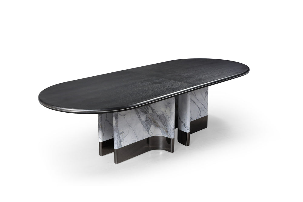 Renfew - Modern Black Oak + Faux Marble Oval Dining Table