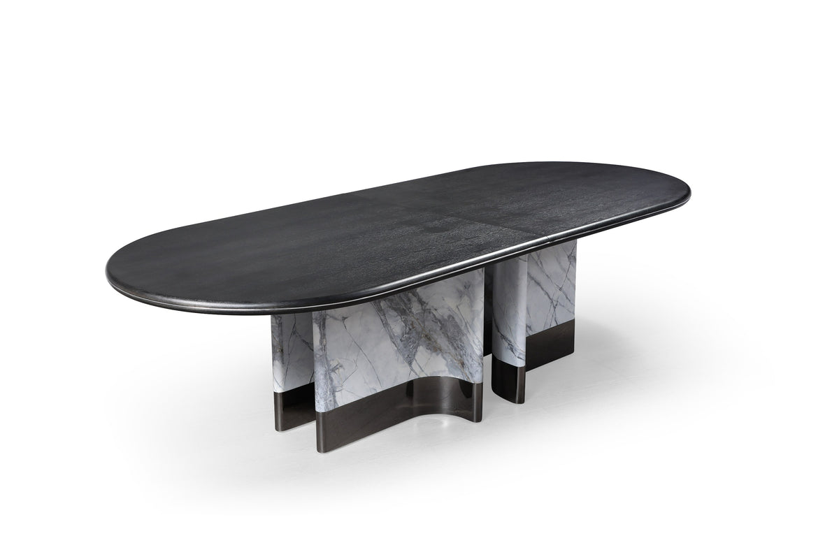 Renfew - Modern Black Oak + Faux Marble Oval Dining Table
