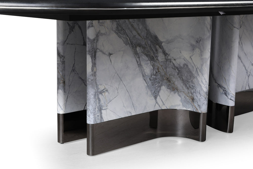 Renfew - Modern Black Oak + Faux Marble Oval Dining Table