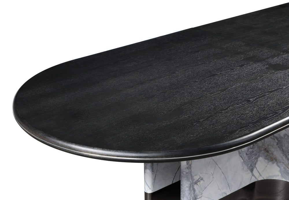 Renfew - Modern Black Oak + Faux Marble Oval Dining Table