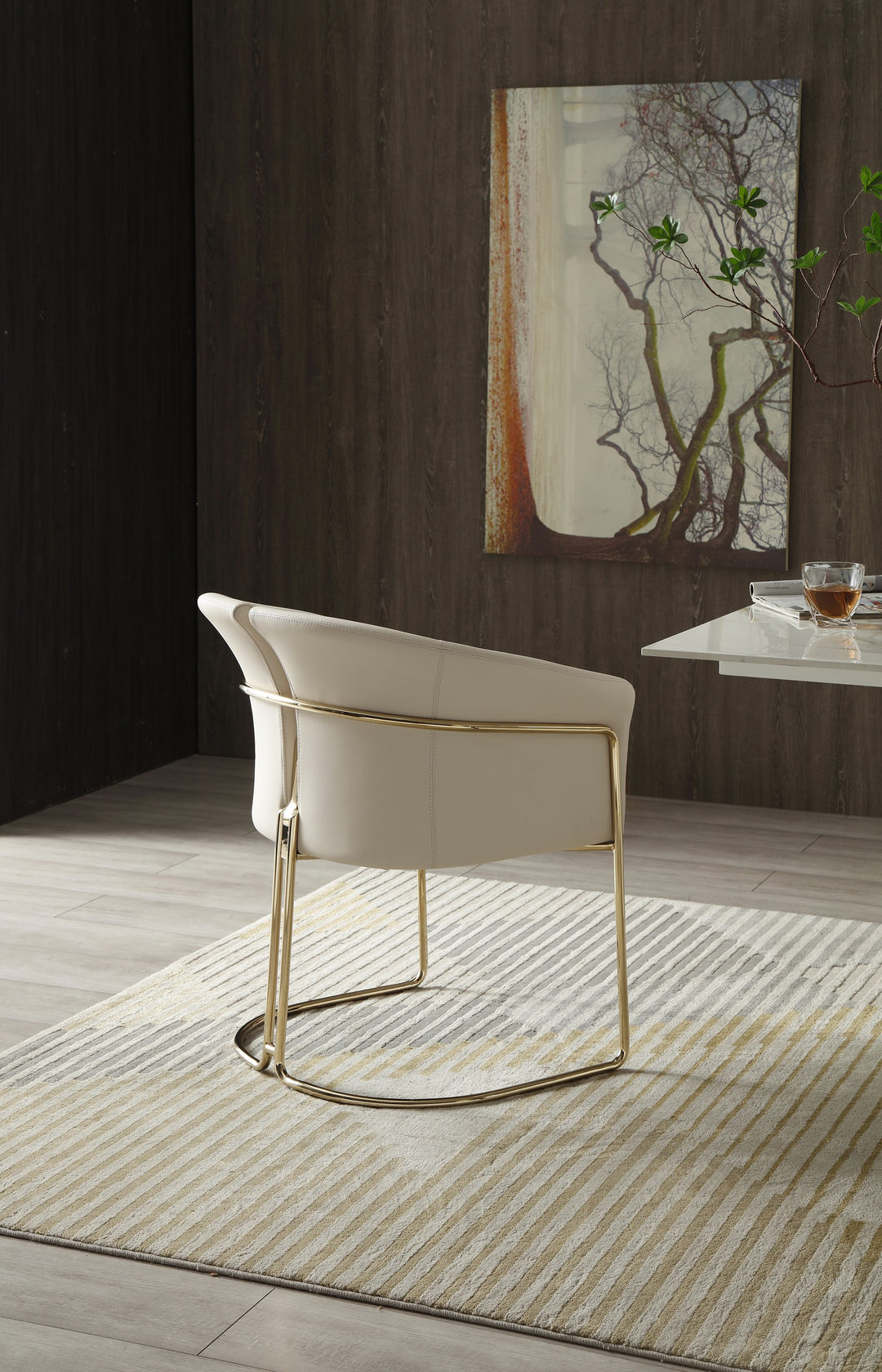 Renfew - Modern Beige Vegan Leather  Champagne Gold Dining Chair