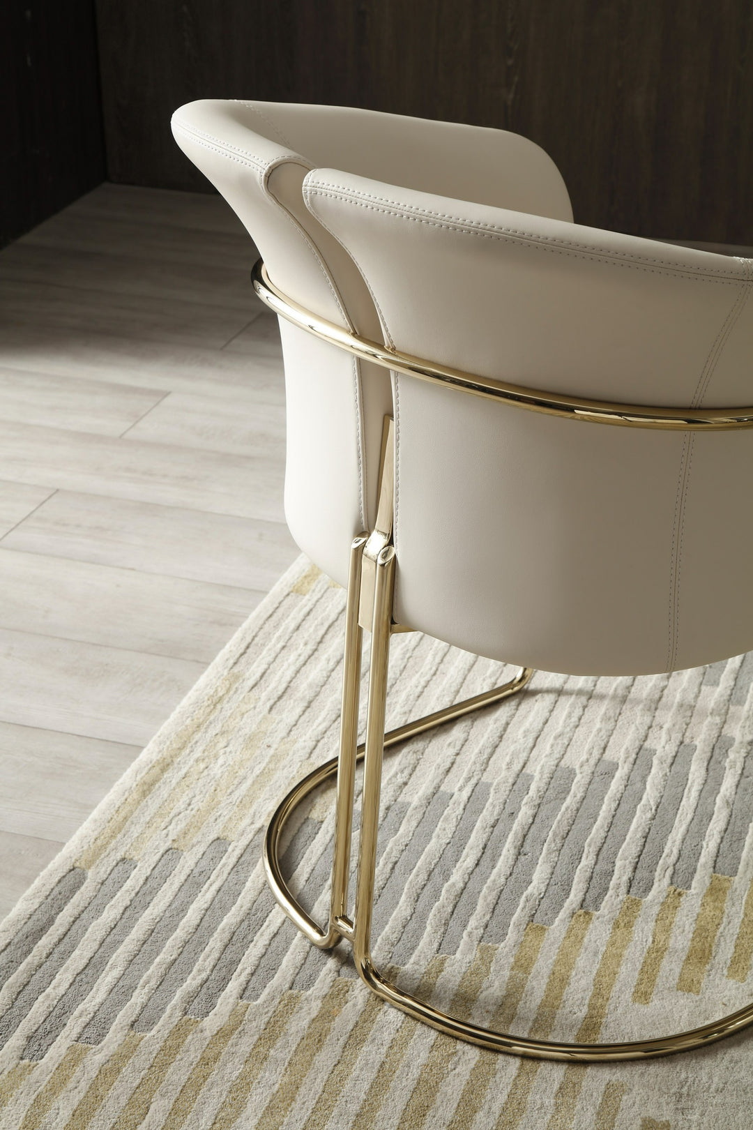 Renfew - Modern Beige Vegan Leather + Champagne Gold Dining Chair