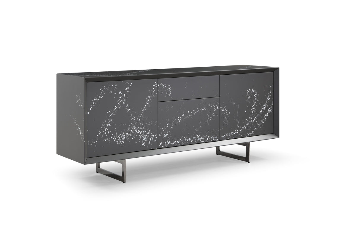Hawick - Contemporary Dark Grey + Abstract White Paint Buffet - View 2