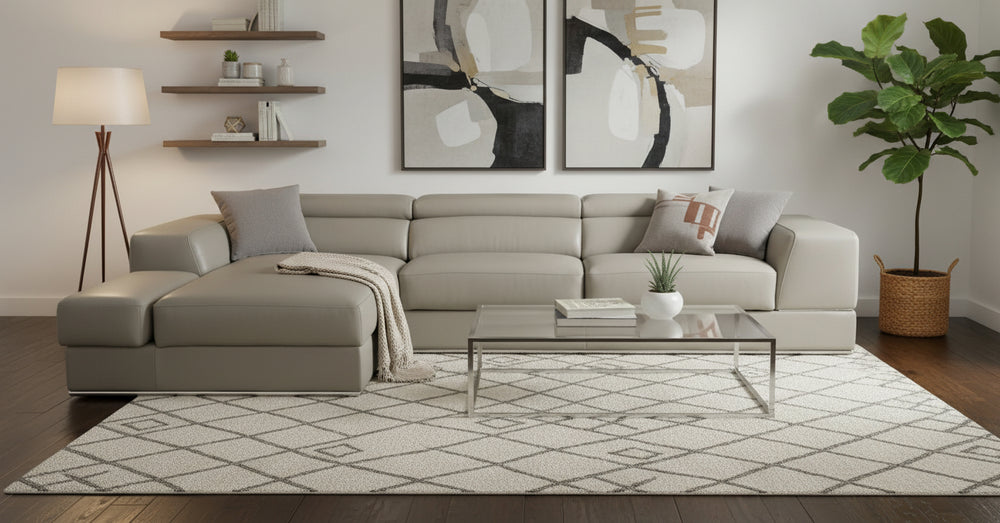 Pella Mini - Modern Grey Italian Leather Left Facing Sectional Sofa